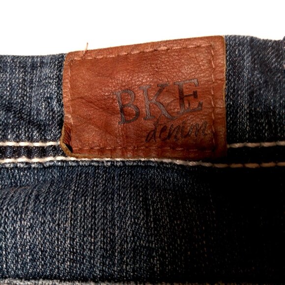BKE Denim Payton Jeans Women 32L Dark Wash Blue Pants Whiskered White Stitching - Picture 3 of 16